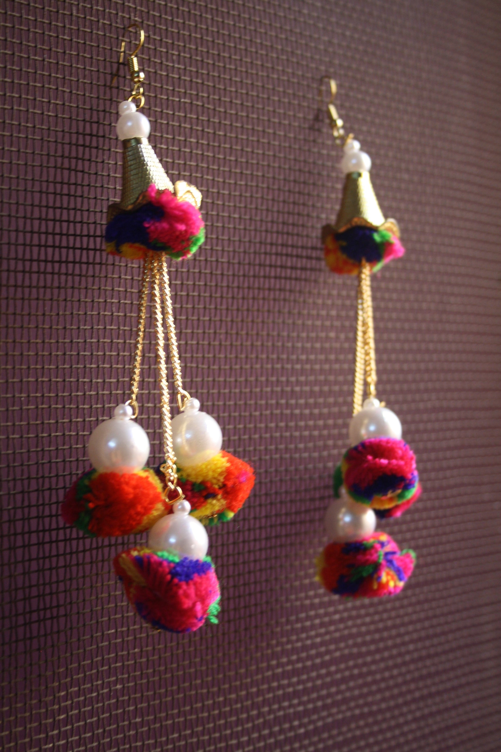 Funky Pom-Pom Pearl Tassel Earrings - GlitterGleam