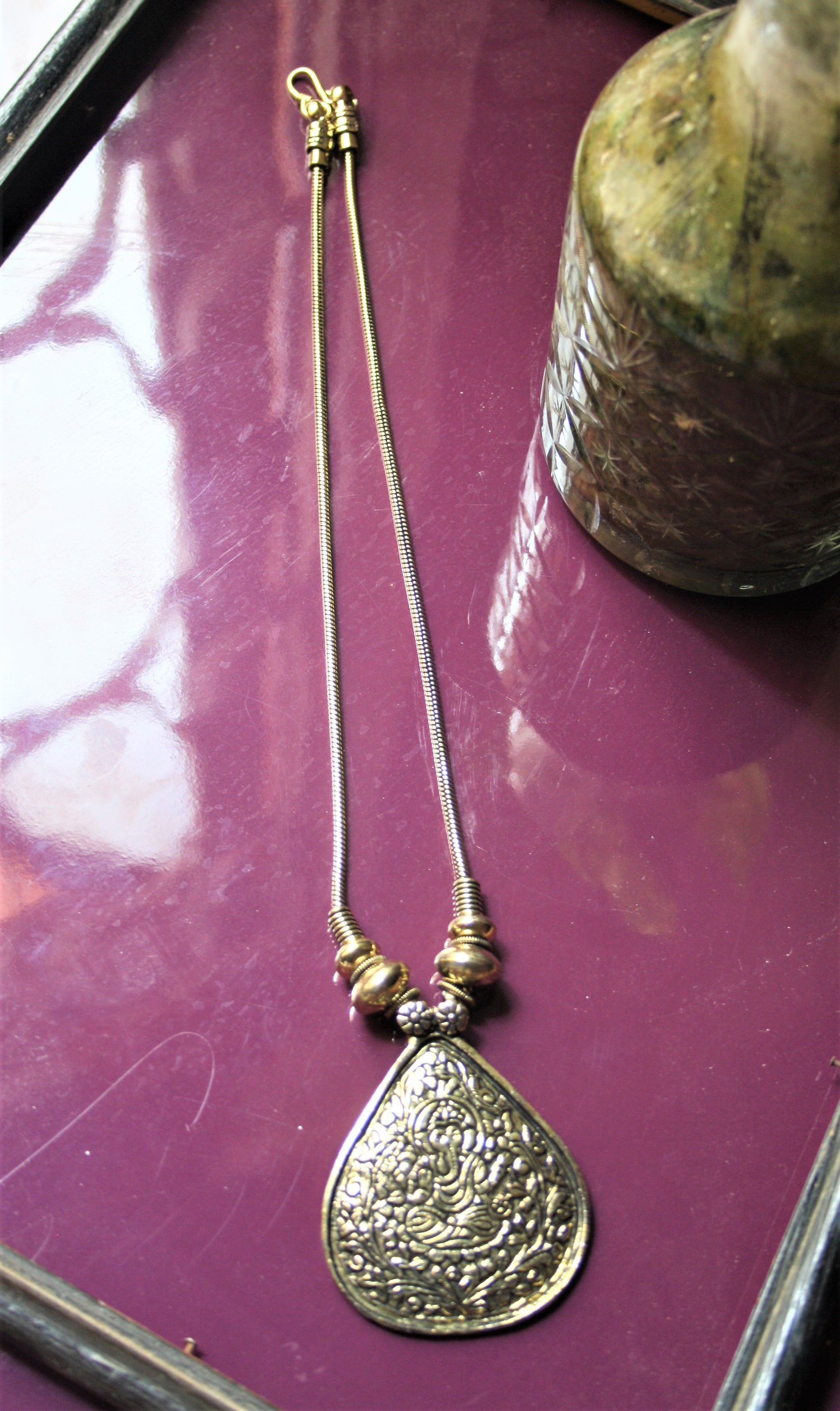 Golden Oxidized Ganesha Pendant Necklace - GlitterGleam