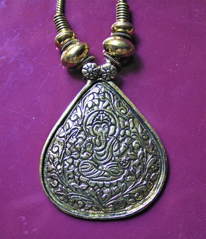 Golden Oxidized Ganesha Pendant Necklace - GlitterGleam