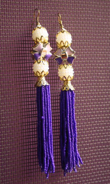Designer Pearl & Colored Beads Tassel Earrings - GlitterGleam