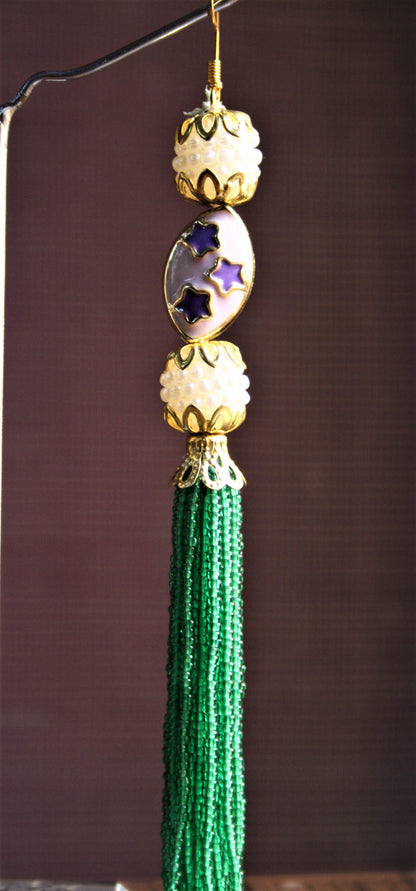 Designer Pearl & Colored Beads Tassel Earrings - GlitterGleam