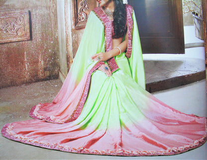 Pastel Dual Color Glossy Chiffon Saree - GlitterGleam