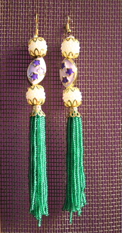 Designer Pearl & Colored Beads Tassel Earrings - GlitterGleam