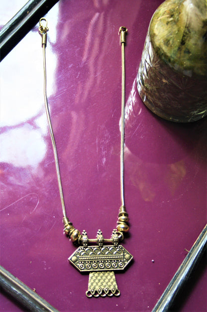 Golden and Silver Oxidized Tribal Pendant Necklace - GlitterGleam