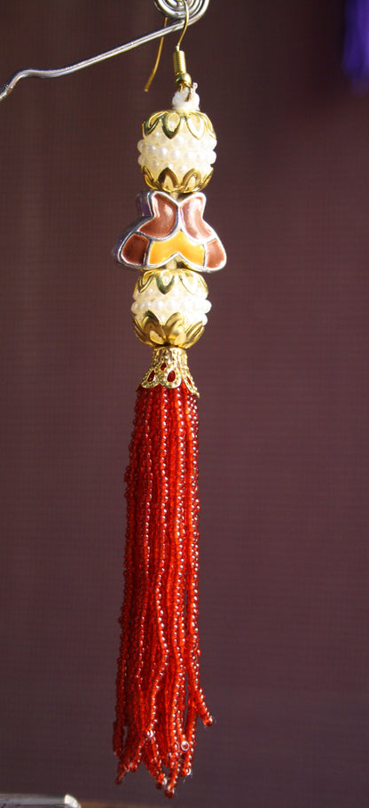 Designer Pearl & Colored Beads Tassel Earrings - GlitterGleam