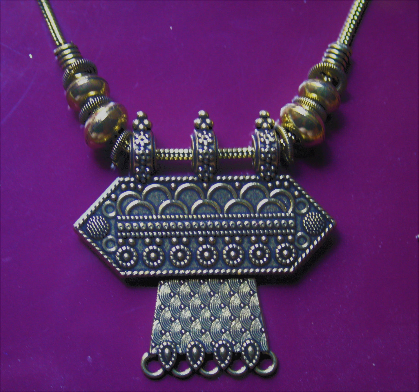 Golden and Silver Oxidized Tribal Pendant Necklace - GlitterGleam