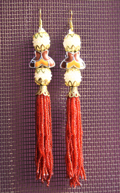 Designer Pearl & Colored Beads Tassel Earrings - GlitterGleam