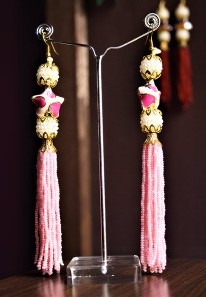 Designer Pearl & Colored Beads Tassel Earrings - GlitterGleam