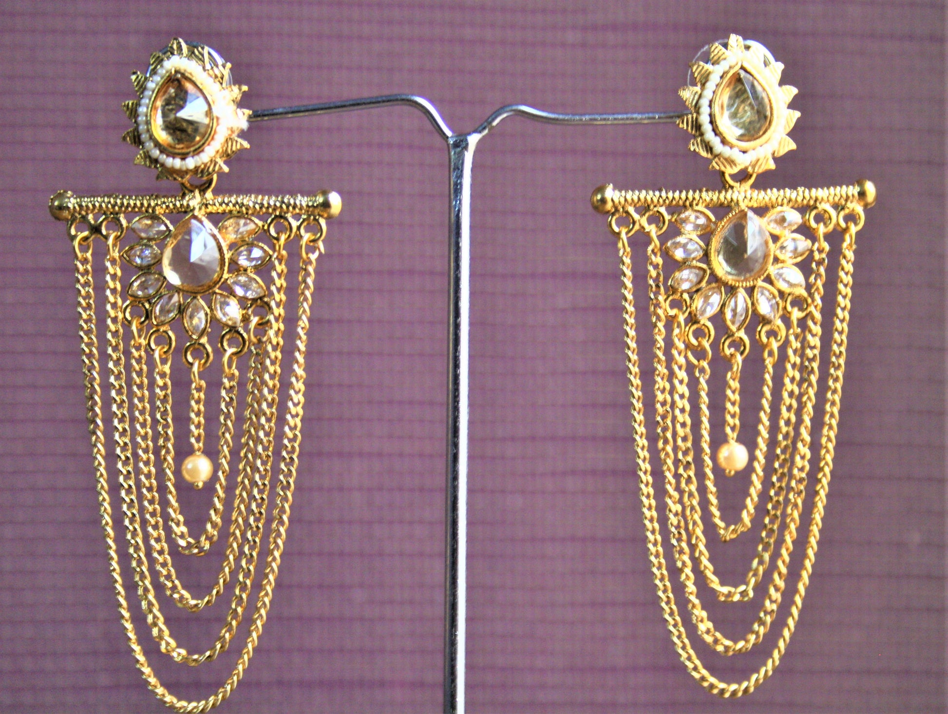 Golden Gemstone Chandelier Earring - GlitterGleam