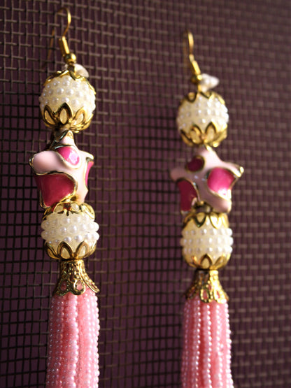 Designer Pearl & Colored Beads Tassel Earrings - GlitterGleam