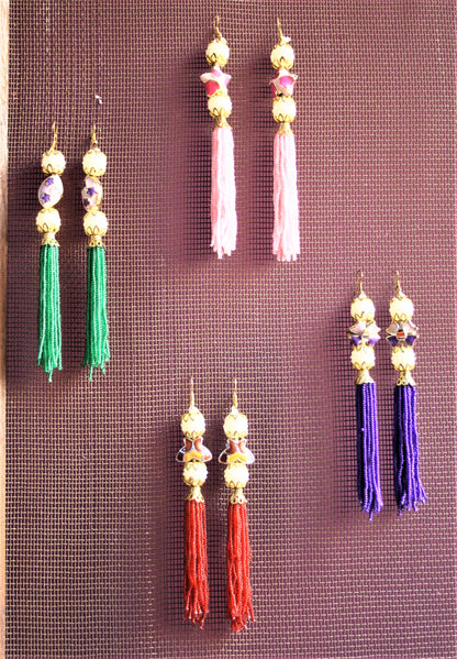 Designer Pearl & Colored Beads Tassel Earrings - GlitterGleam