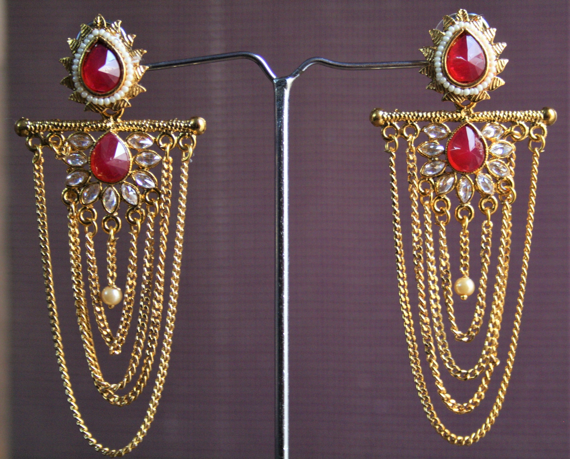 Golden Gemstone Chandelier Earring - GlitterGleam