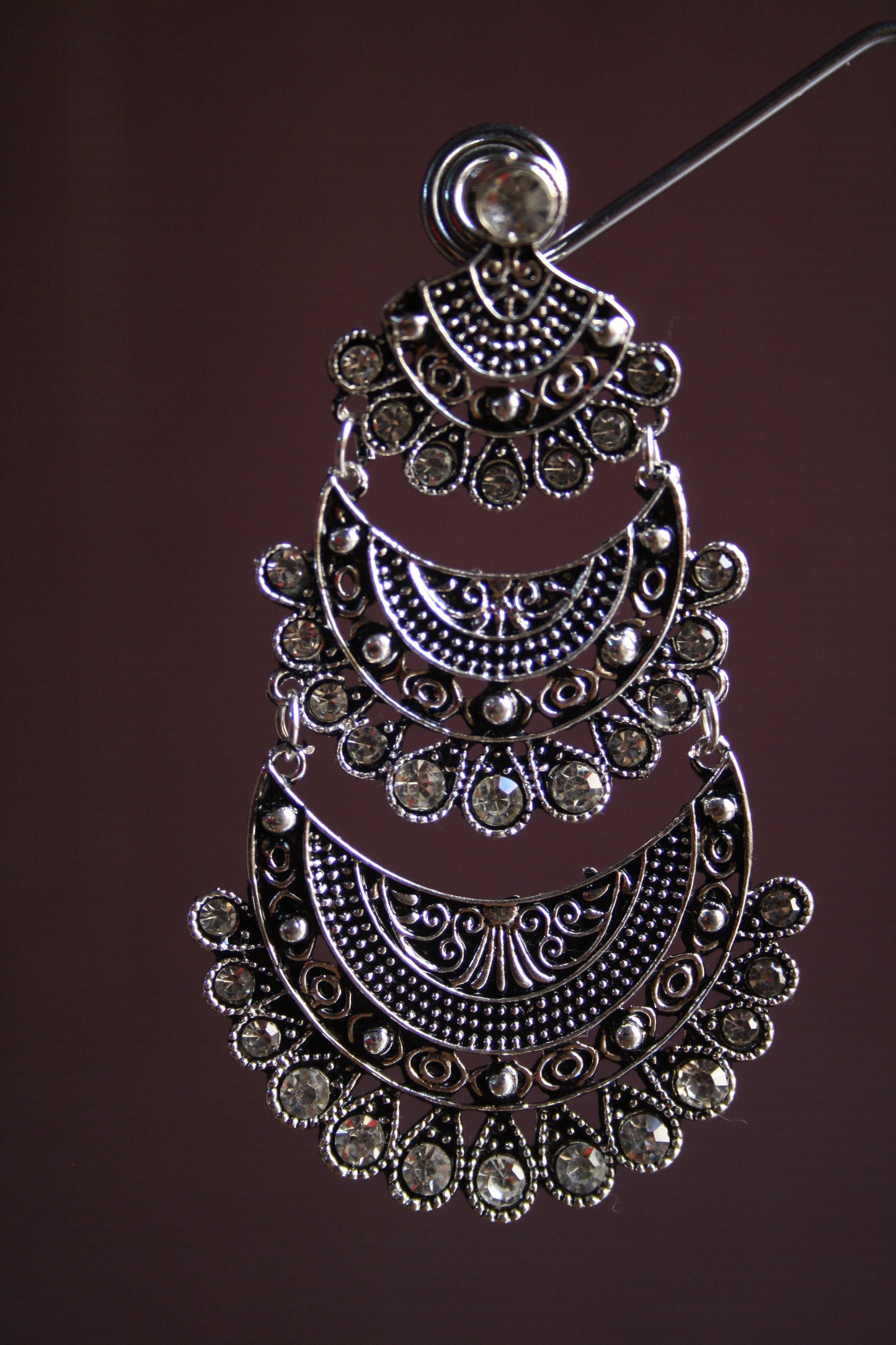 Designer Silver Oxidized Multilayered Diamond Earrings - GlitterGleam