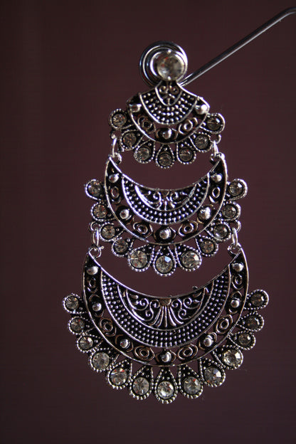 Designer Silver Oxidized Multilayered Diamond Earrings - GlitterGleam
