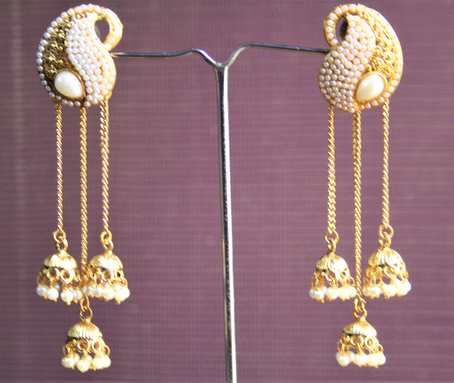 Traditional Pearl and Gem Multiple Jhumki Tassel Earring - GlitterGleam
