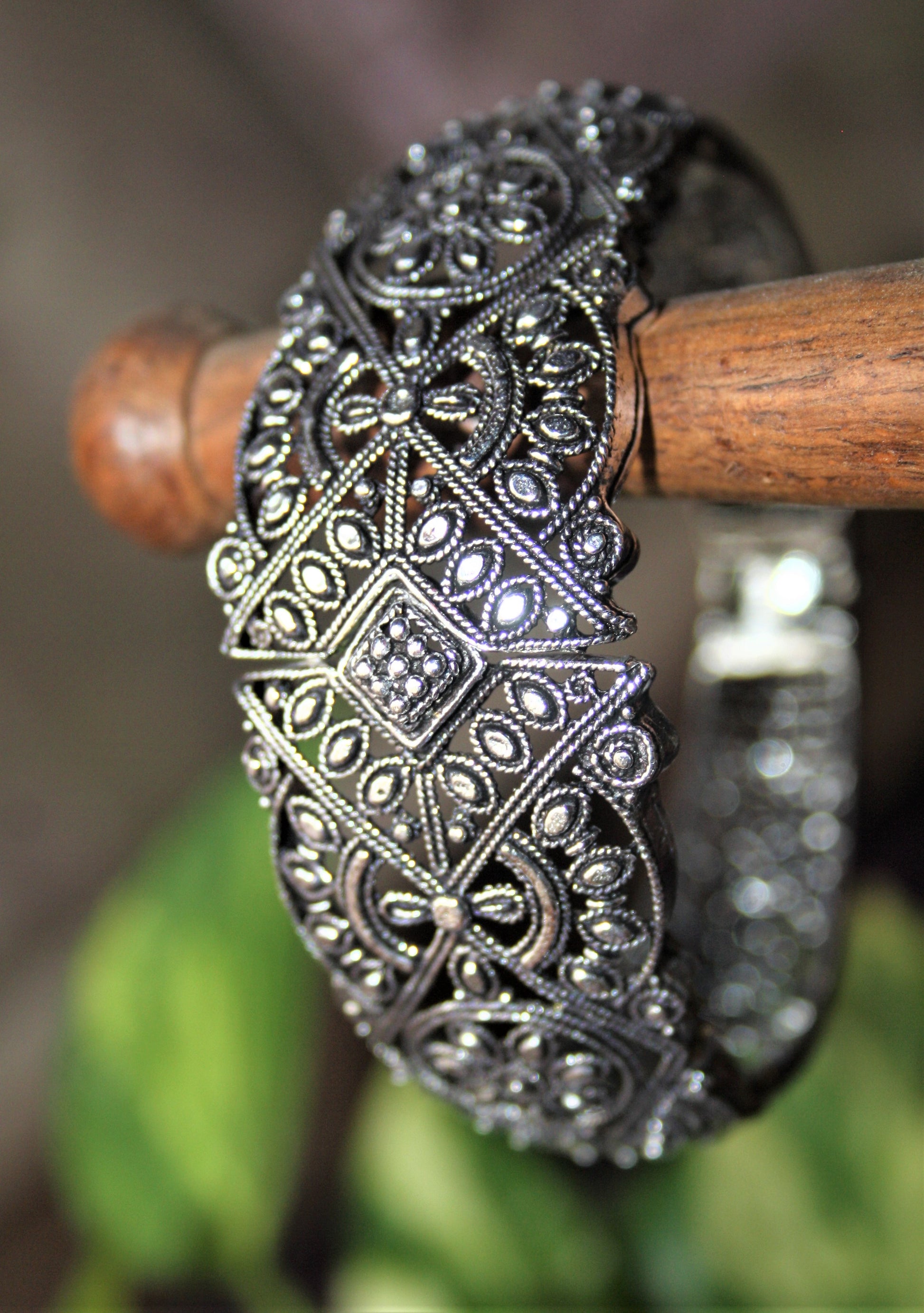 Silver Oxidized Open Brace Kada - GlitterGleam