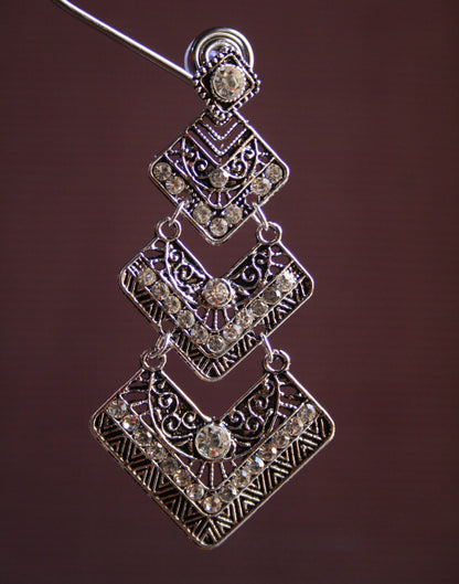 Designer Silver Oxidized Multilayered Diamond Earrings - GlitterGleam