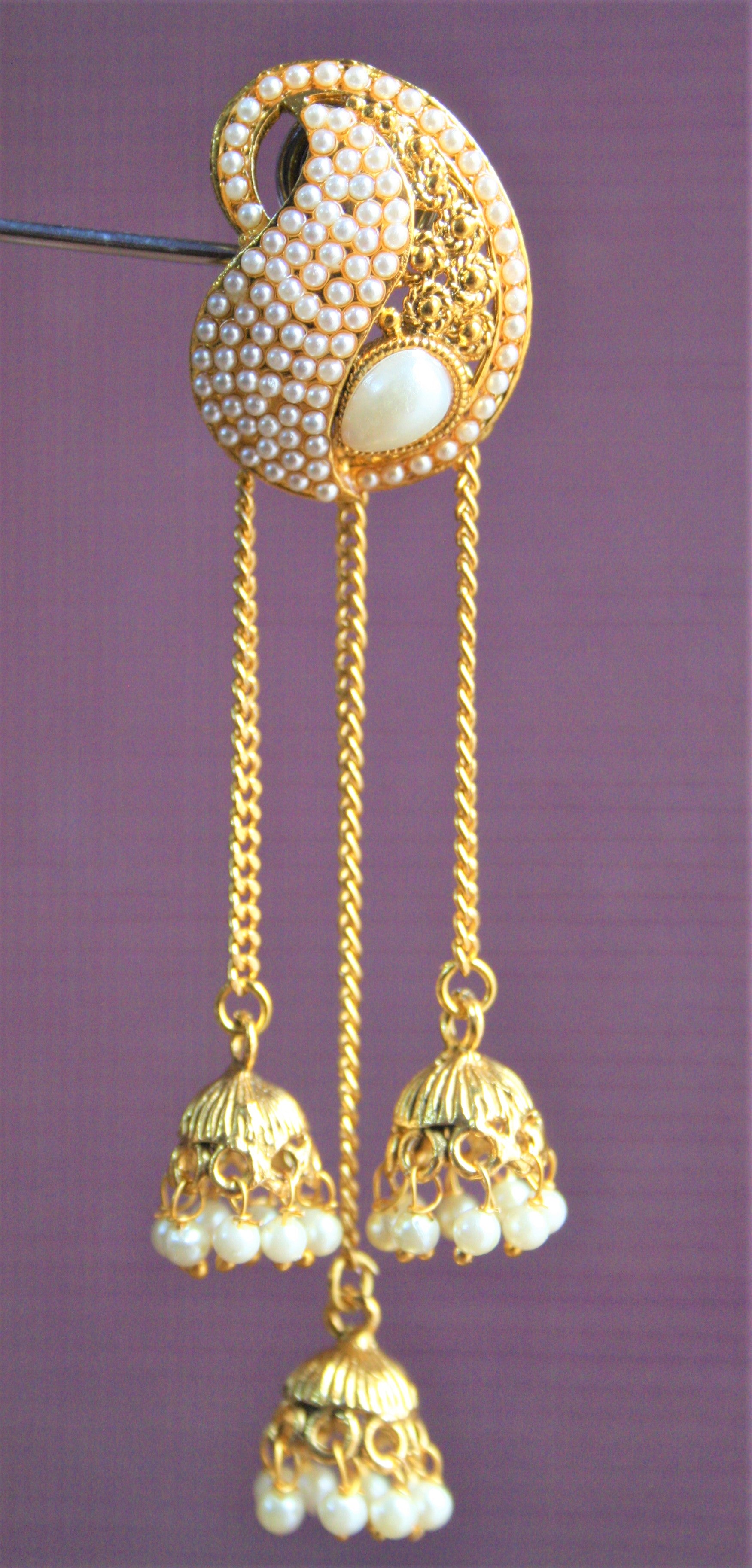 Traditional Pearl and Gem Multiple Jhumki Tassel Earring - GlitterGleam