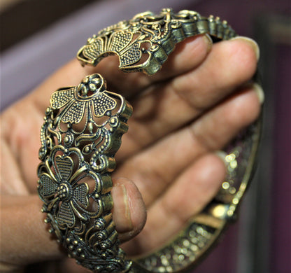 Golden Oxidized Open Brace Kada - GlitterGleam