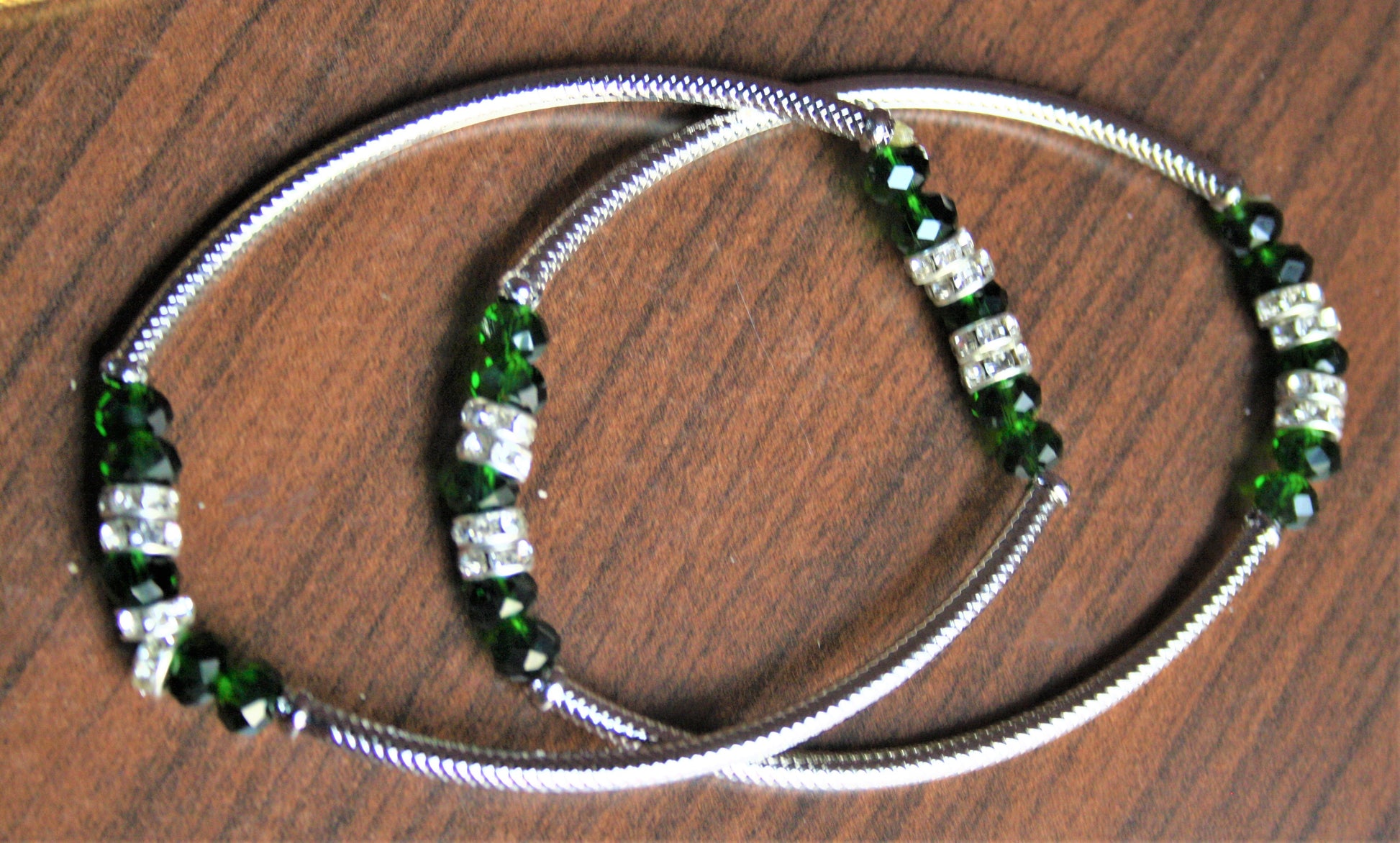 Silver Green Crystal and Diamond Anklet - GlitterGleam