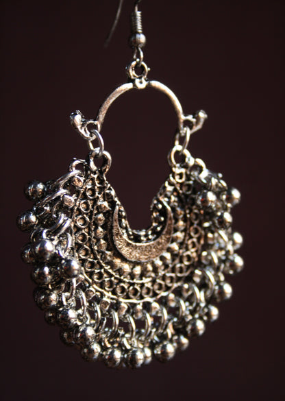 Silver & Gold Oxidized Small Size Beaded Chaandbalis - GlitterGleam