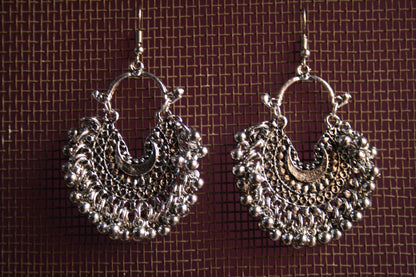 Silver & Gold Oxidized Small Size Beaded Chaandbalis - GlitterGleam