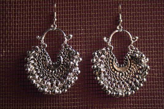 Silver & Gold Oxidized Small Size Beaded Chaandbalis - GlitterGleam