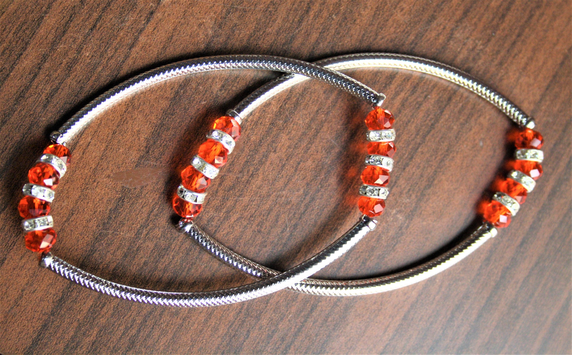 Silver Red Crystal and Diamond Beads Anklet - GlitterGleam