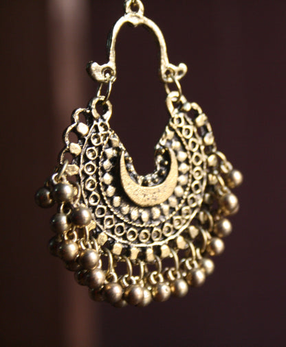 Silver & Gold Oxidized Small Size Beaded Chaandbalis - GlitterGleam