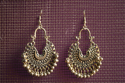 Silver & Gold Oxidized Small Size Beaded Chaandbalis - GlitterGleam