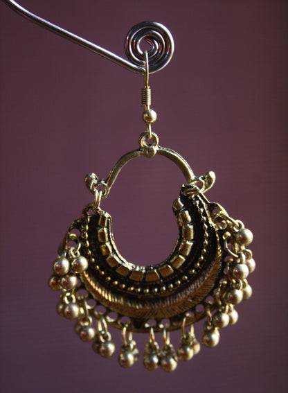 Gold & Silver Oxidized Beaded Carved Chaandbalis - GlitterGleam