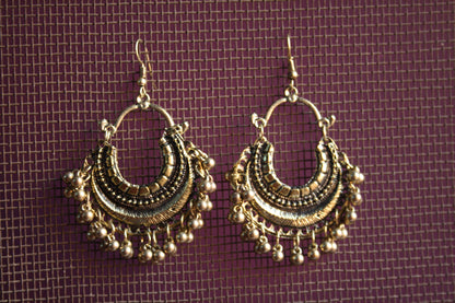 Gold & Silver Oxidized Beaded Carved Chaandbalis - GlitterGleam
