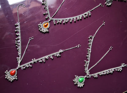 Silver Oxidized Gem Matha Patti - GlitterGleam