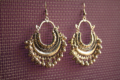 Gold & Silver Oxidized Beaded Carved Chaandbalis - GlitterGleam