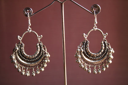 Gold & Silver Oxidized Beaded Carved Chaandbalis - GlitterGleam