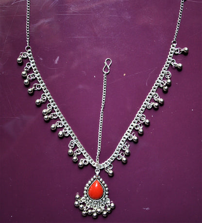 Silver Oxidized Gem Matha Patti - GlitterGleam