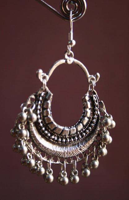 Gold & Silver Oxidized Beaded Carved Chaandbalis - GlitterGleam