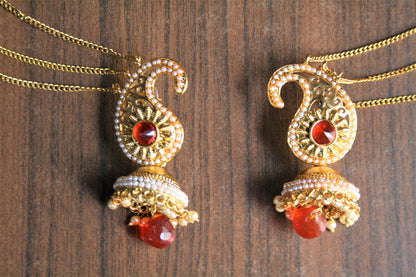Gold and Pearl Jhumki with Back Chain Hook - GlitterGleam