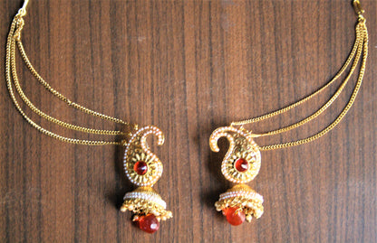Gold and Pearl Jhumki with Back Chain Hook - GlitterGleam