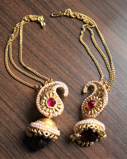 Gold and Pearl Jhumki with Back Chain Hook - GlitterGleam