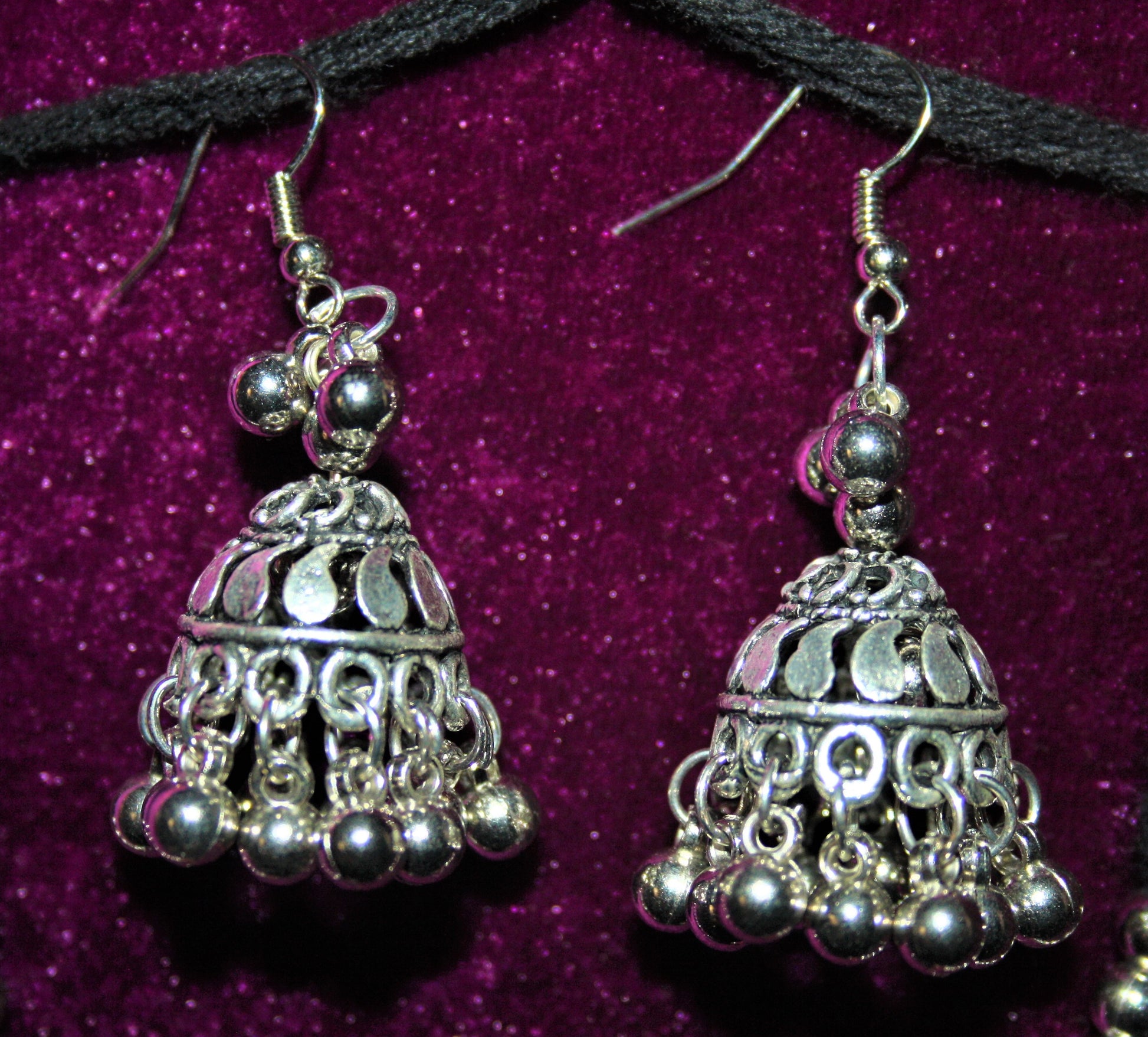Silver Oxidised Double Layer Jhumki Pendant Necklace with Earrings - GlitterGleam