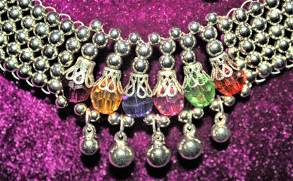 Silver Choker Bead Necklace with Earring - GlitterGleam