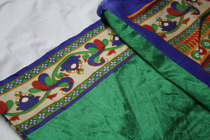 Cotton Silk Saree with Peacock Print Border and Blouse - GlitterGleam