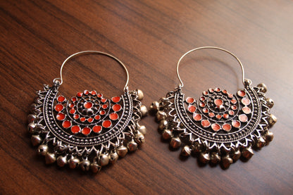Large Silver Oxidized Crescent Shaped Afghani Ghungroo Chaandbaalis - GlitterGleam