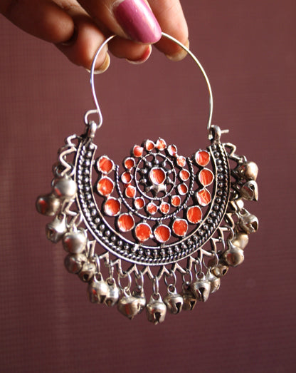 Large Silver Oxidized Crescent Shaped Afghani Ghungroo Chaandbaalis - GlitterGleam