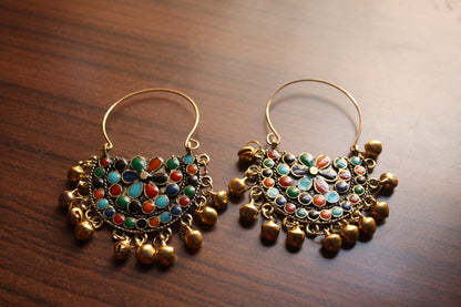 Gold Oxidized Afghani Chaandbali with Ghungroos - GlitterGleam