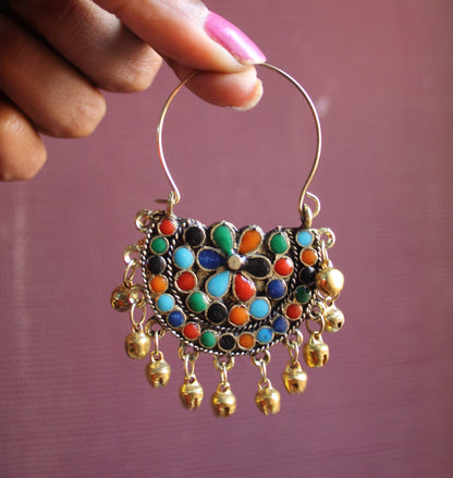 Gold Oxidized Afghani Chaandbali with Ghungroos - GlitterGleam