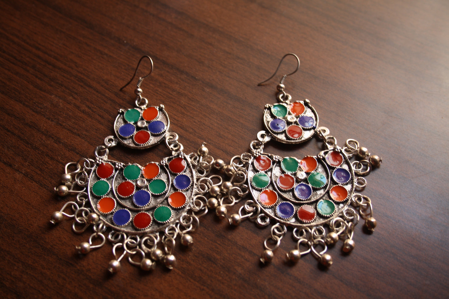 Layered Afghani Chaandbalis Dangle Earrings with Beads - GlitterGleam