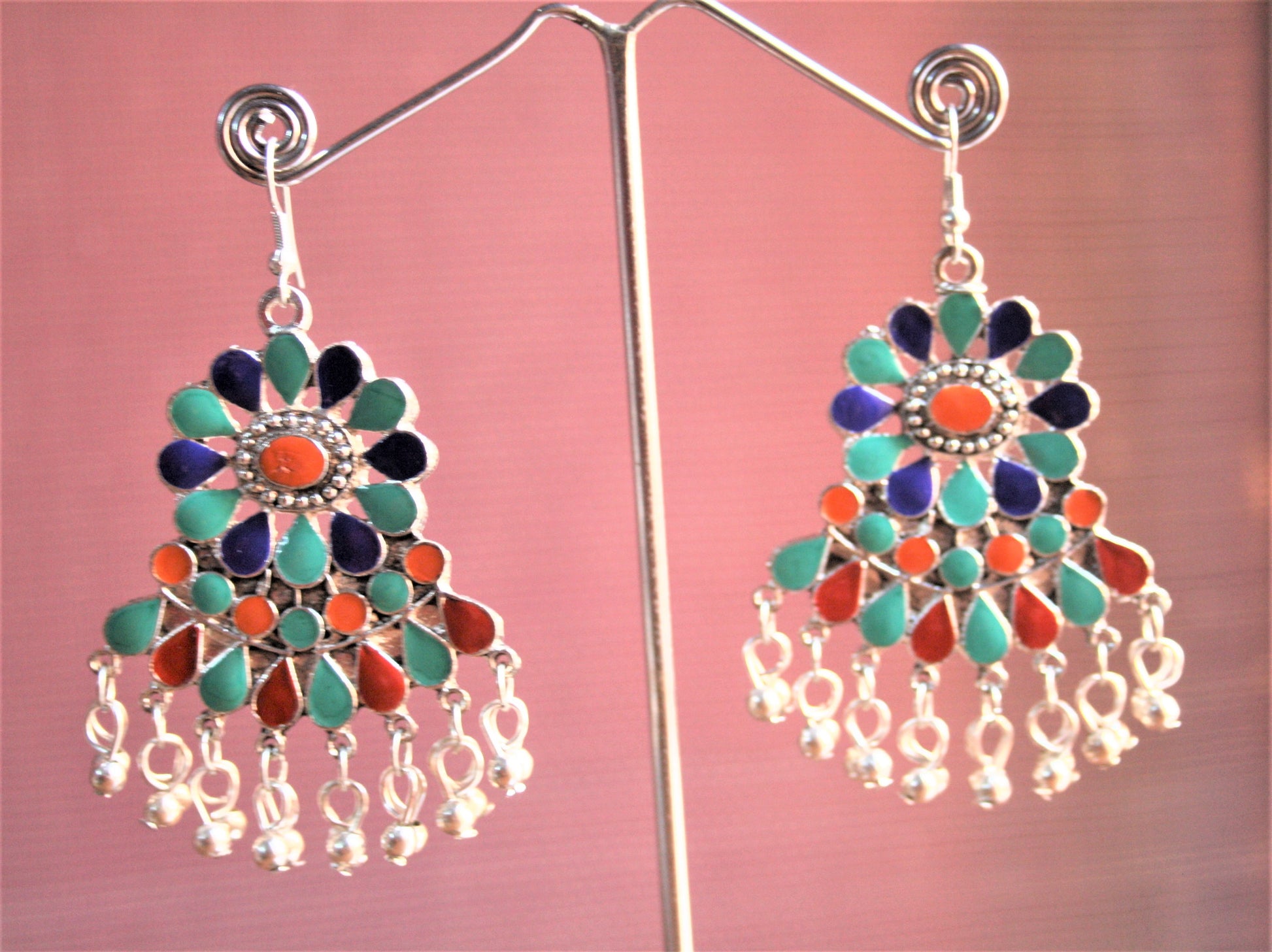 Latest Floral Afghani Danglers with Beads - GlitterGleam