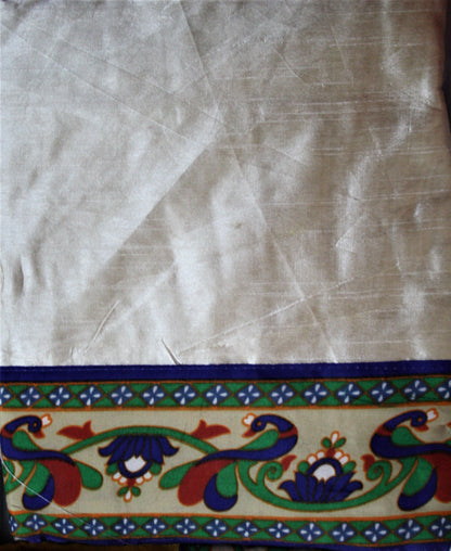 Cotton Silk Saree with Peacock Print Border and Blouse - GlitterGleam